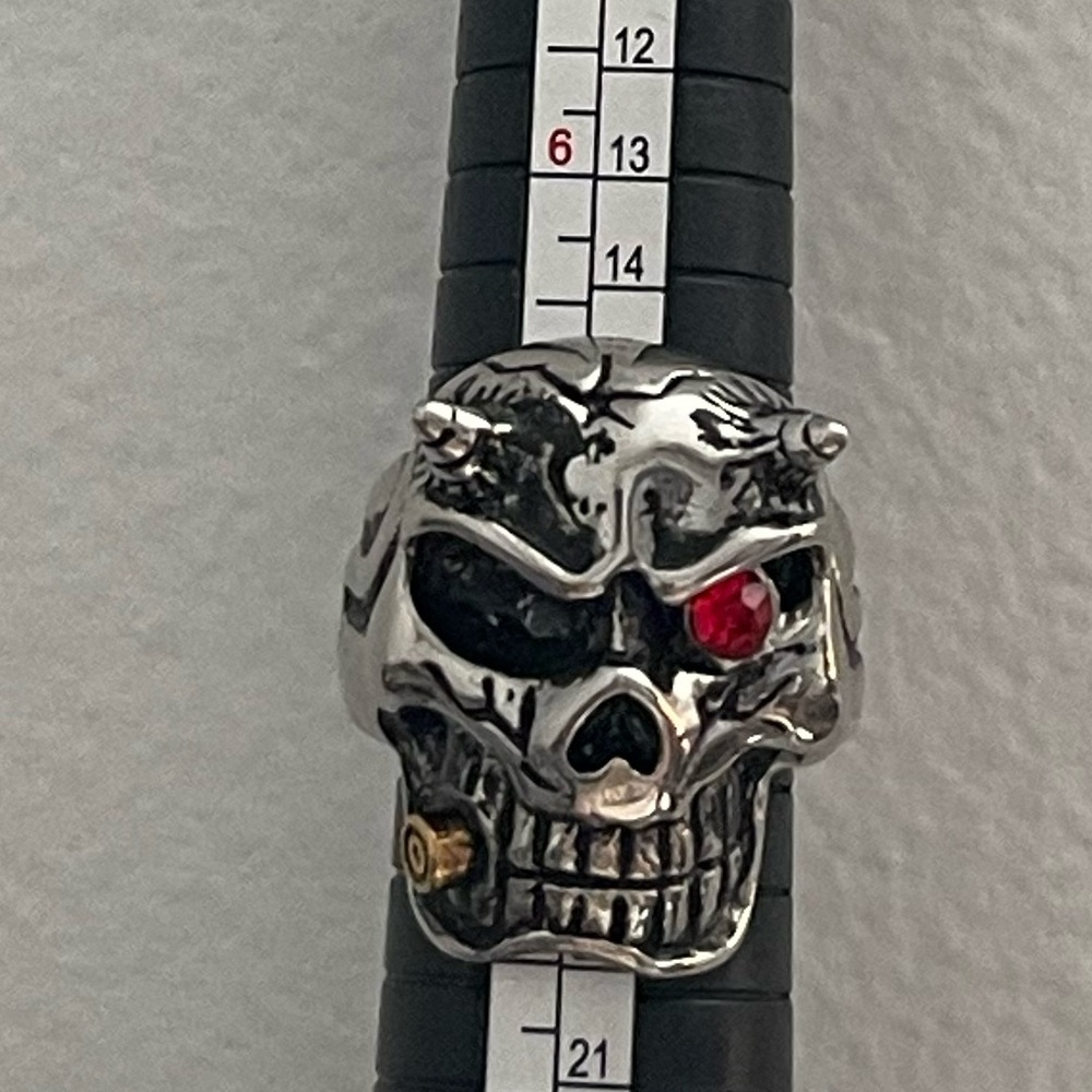 Skull Ring with Red and Gold Accents